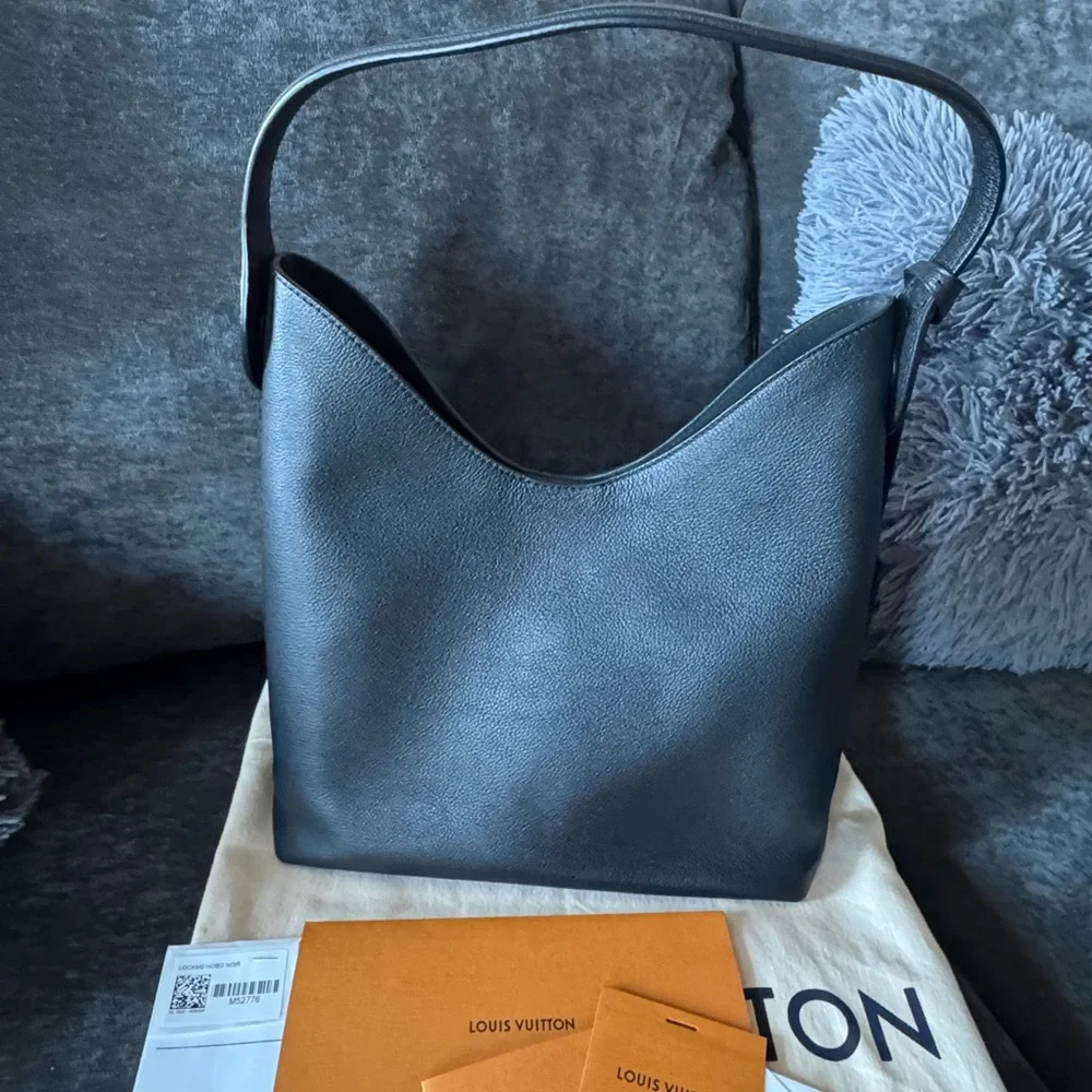 Louis Vuitton Noir Lockme Leather Shoulder Hobo with Silver LV Emblem - Picture 11 of 16